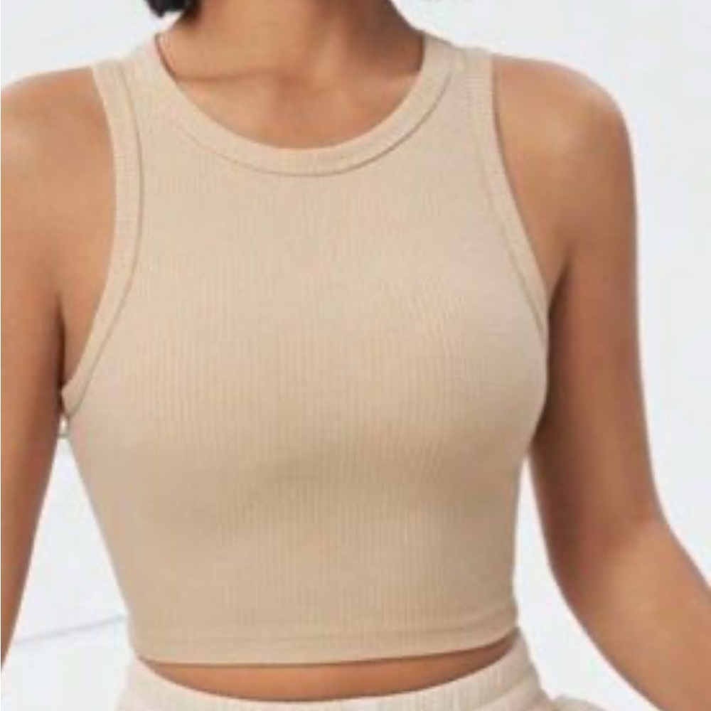 Uniqlo American Sleeve Cropped Bra Sleeveless Tank Top- Beige-Medium